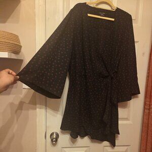 City Chic Black Polka Dot Faux Wrap Tunic Top Kimono Sleeve Plus Size 18 NWOT